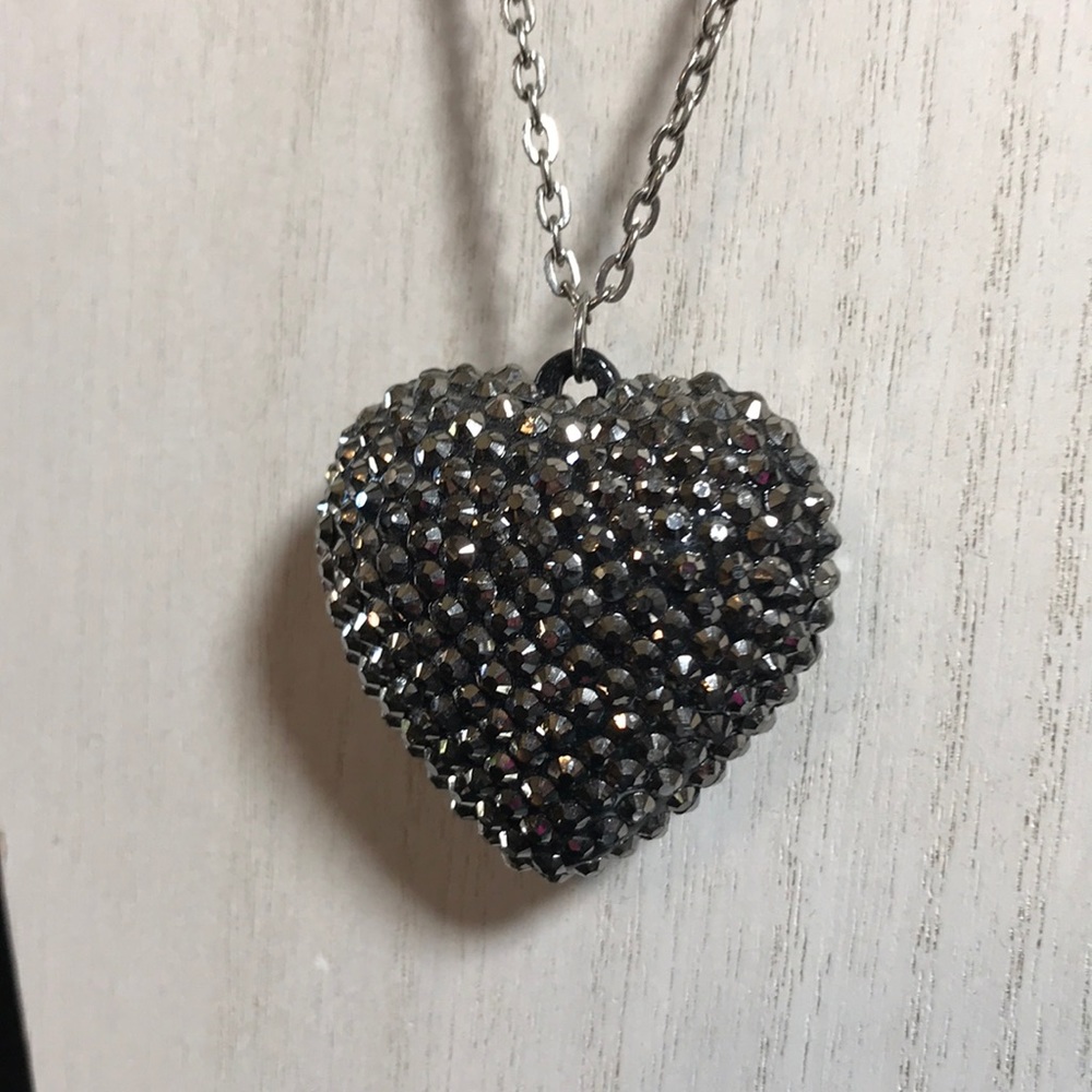 Large Pave Crystal Heart with Silver Tone Chain